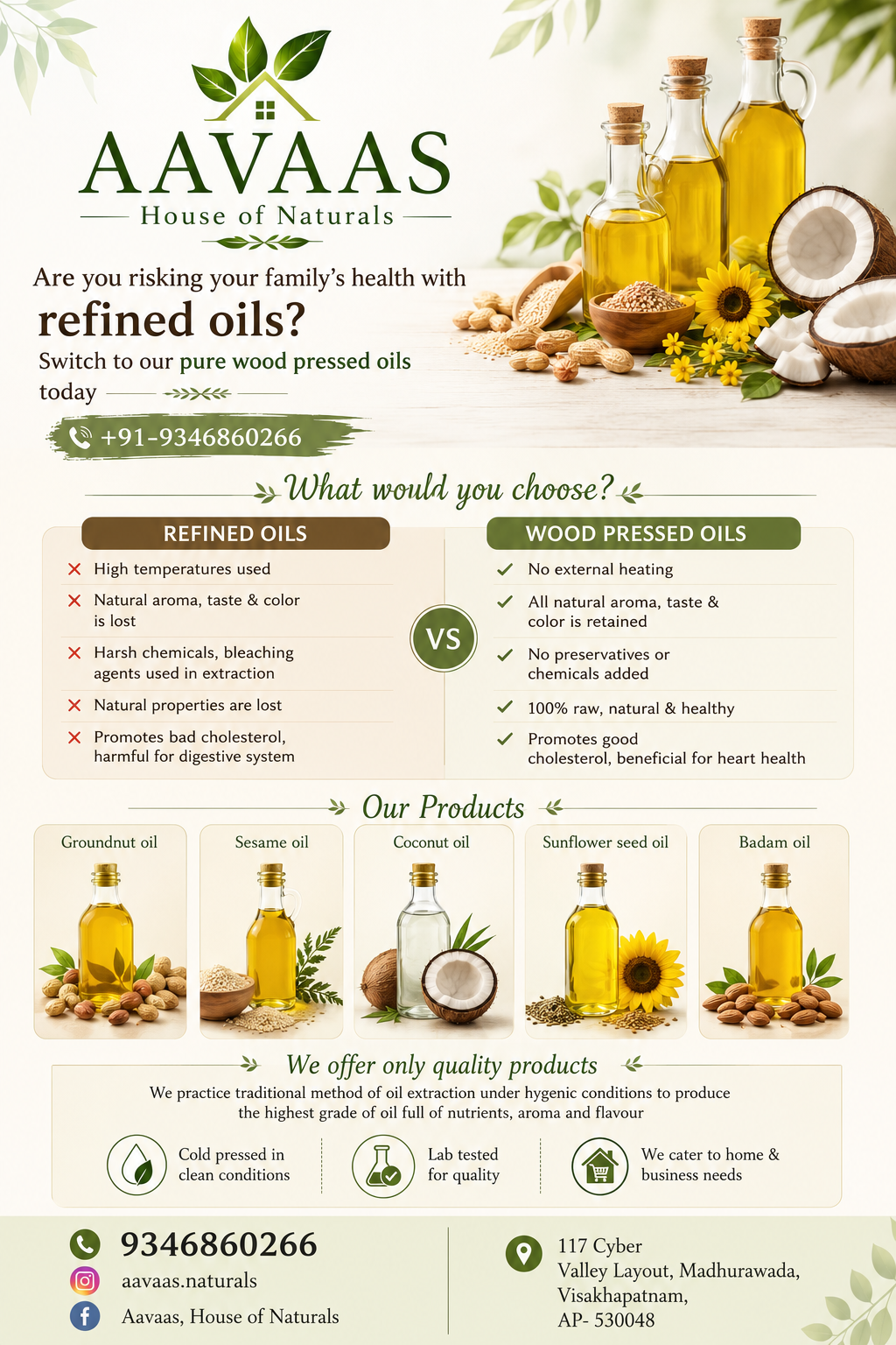 AAVAAS House of Naturals — pamphlet with product range and benefits
